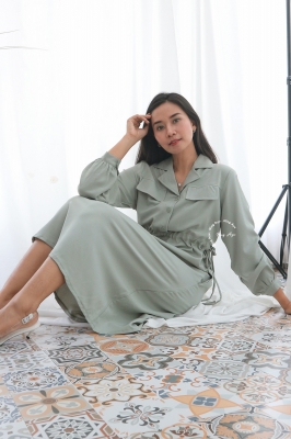 Zendaya Dress Baju Hamil Menyusui Katun Outfit Muslim Lengan Panjang Formal Casual Simpel - DRO 1029 HIJAU